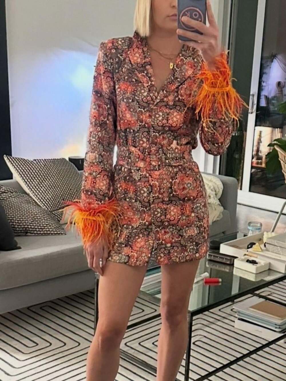 Blazer Dress with Feather Details